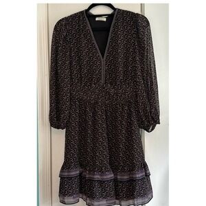 MAX STUDIO Womens Black Floral Print Long Sleeve Tiered‎ Ruffle Hem Dress